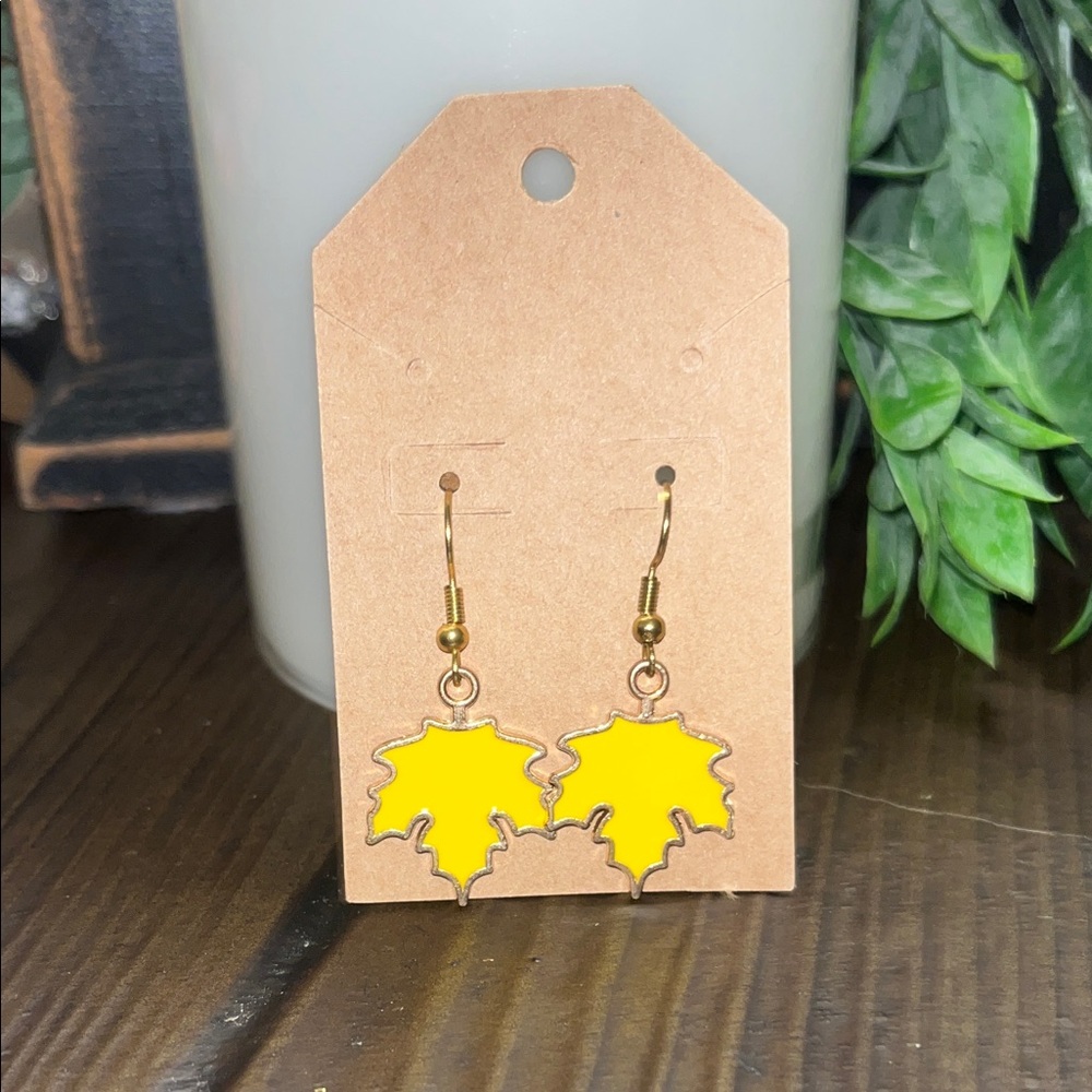 Handmade Yellow Leaf Earrings